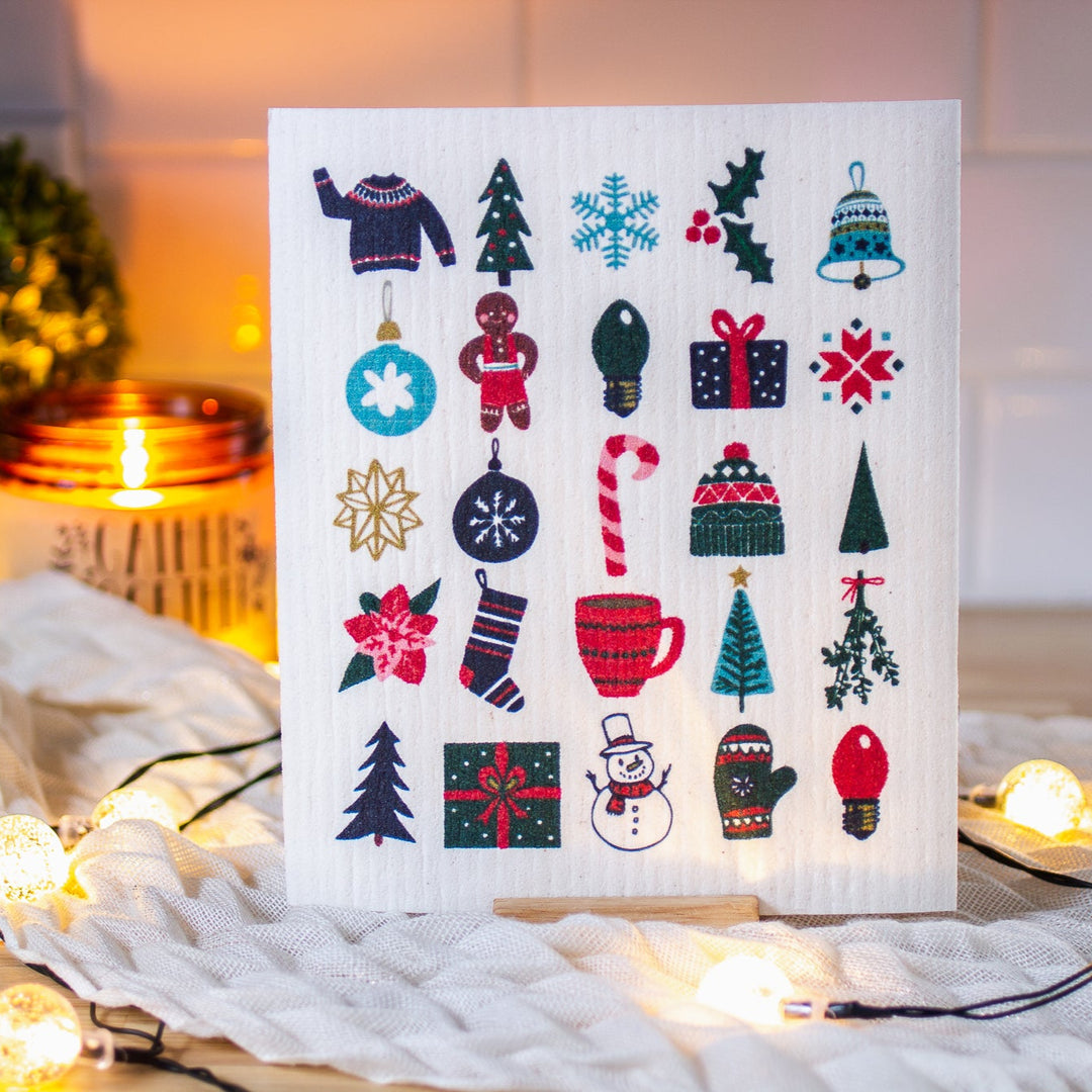 Zero Waste Swedish Dishcloths - Sweaters and Snowmen design