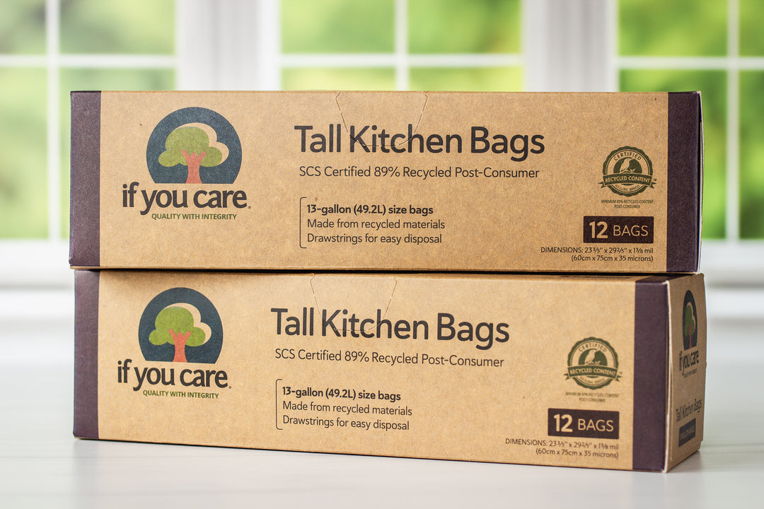 If You Care Brand 89% Post-Consumer Recycled Plastic Tall Kitchen Trash Bags - Two Boxes Stacked on Each Other