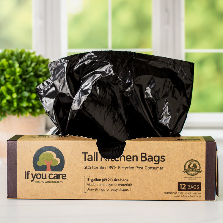 If You Care Brand 89% Post-Consumer Recycled Plastic Tall Kitchen Trash Bags - Open Box with Trash Bags Dispensing