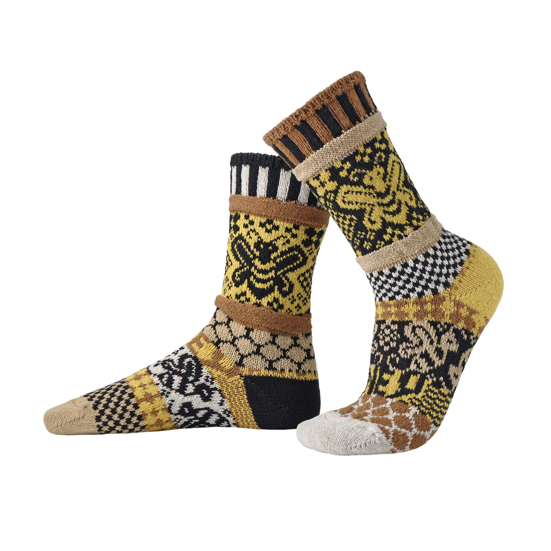 Recycled Fiber Crew Socks - Honeybee design - side view