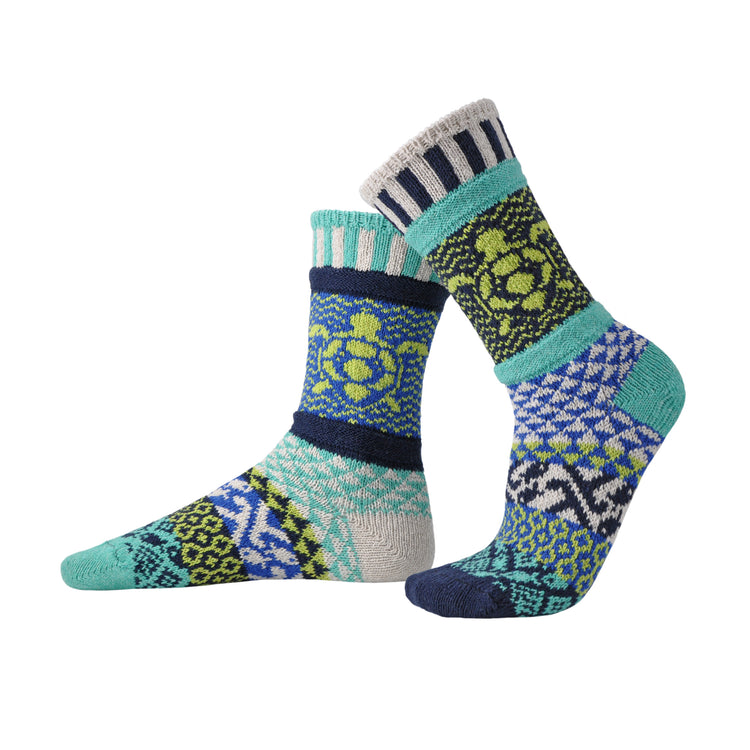 Recycled Fiber Crew Socks - Ocean Turtle design - side view