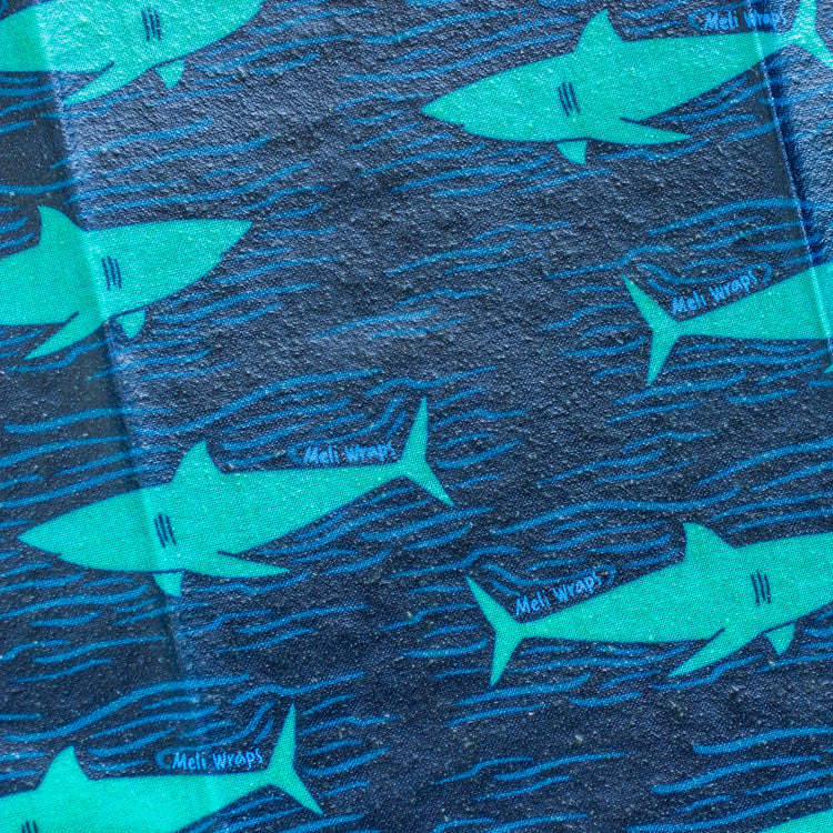 reusable beeswax food wraps,  "among the sharks" print