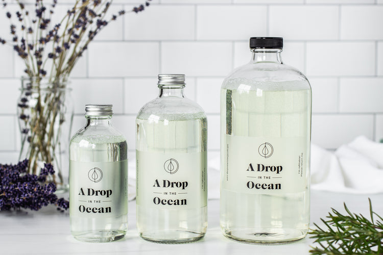 Refillable Liquid Hand Soap - Lavender Rosemary scent - Bottle Size Comparison