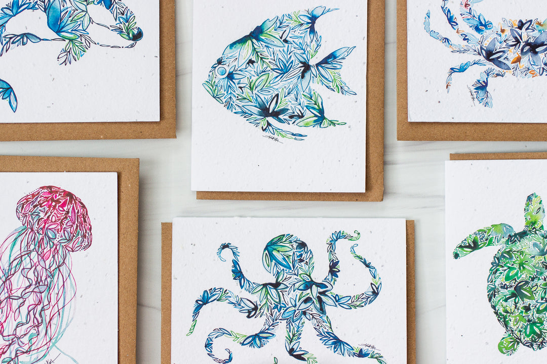 greeting cards with flower seeds in them Zero Waste Plantable Seed Paper Greeting Cards (Ocean-Inspired) – A Drop in the Ocean
