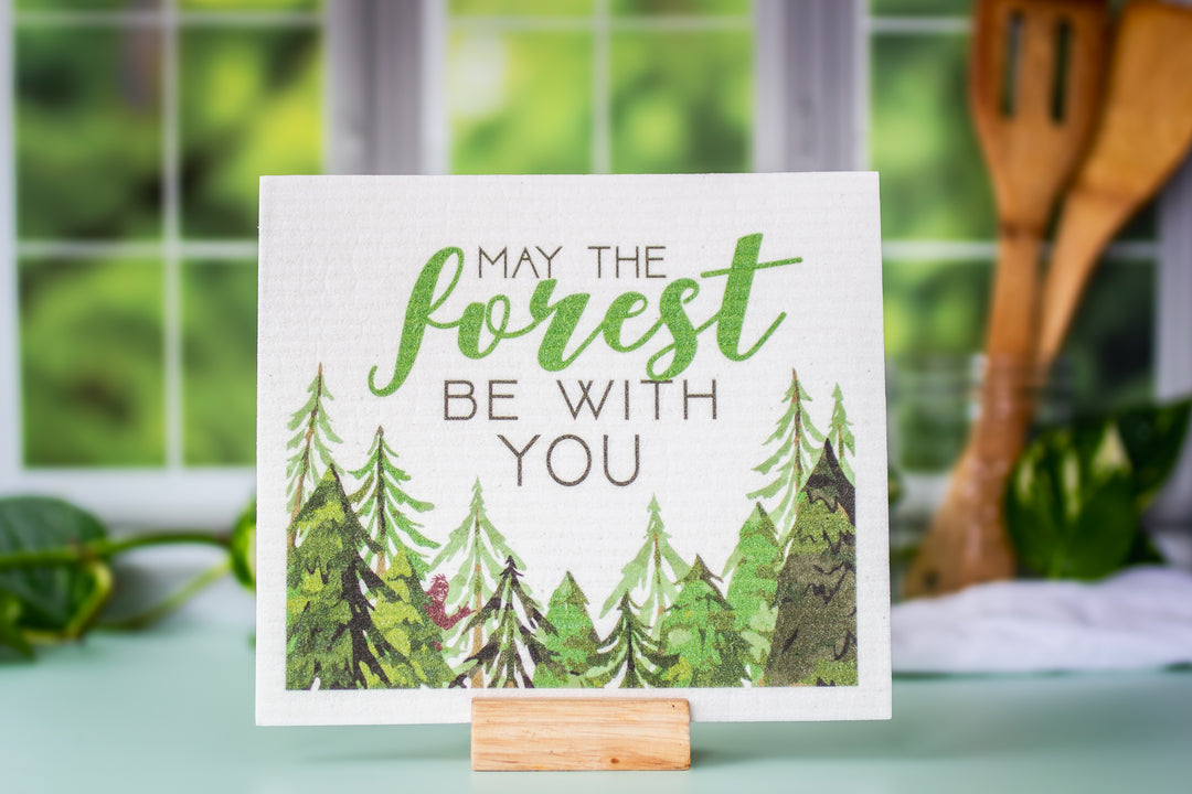 Zero Waste Swedish Dishcloths - May the Forest Be With You design