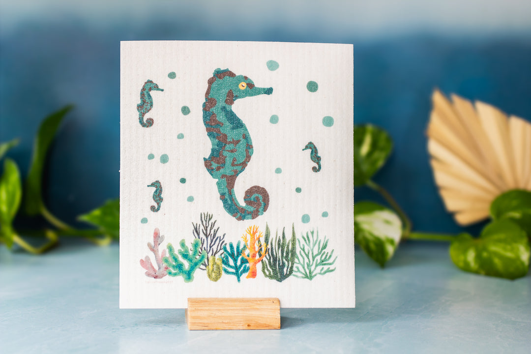 Zero Waste Swedish Dishcloths - Swimming Seahorse