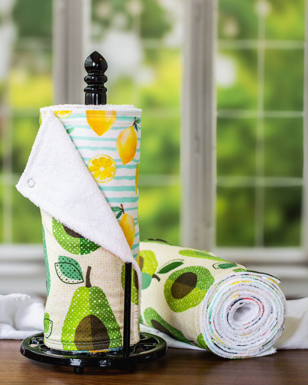 Reusable Unpaper Towels - Fruit Stand on Paper Towel Holder and in a Roll