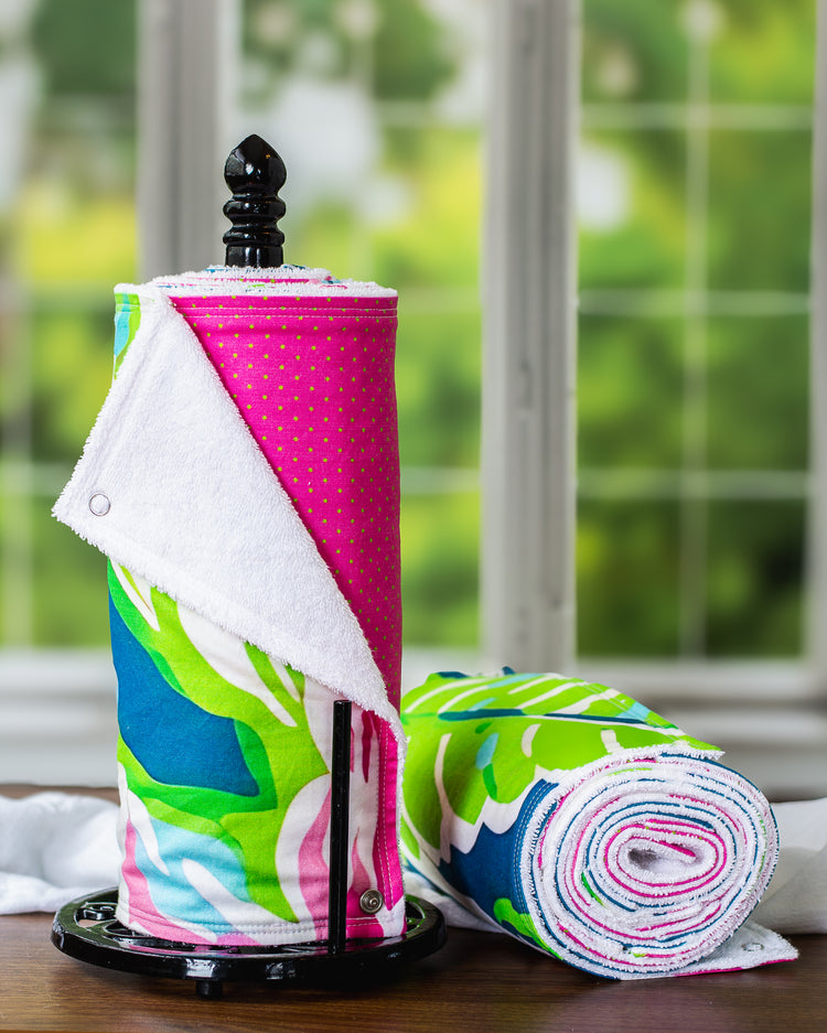 Reusable Unpaper Towels - Lively Lillies on Paper Towel Holder and in a Roll