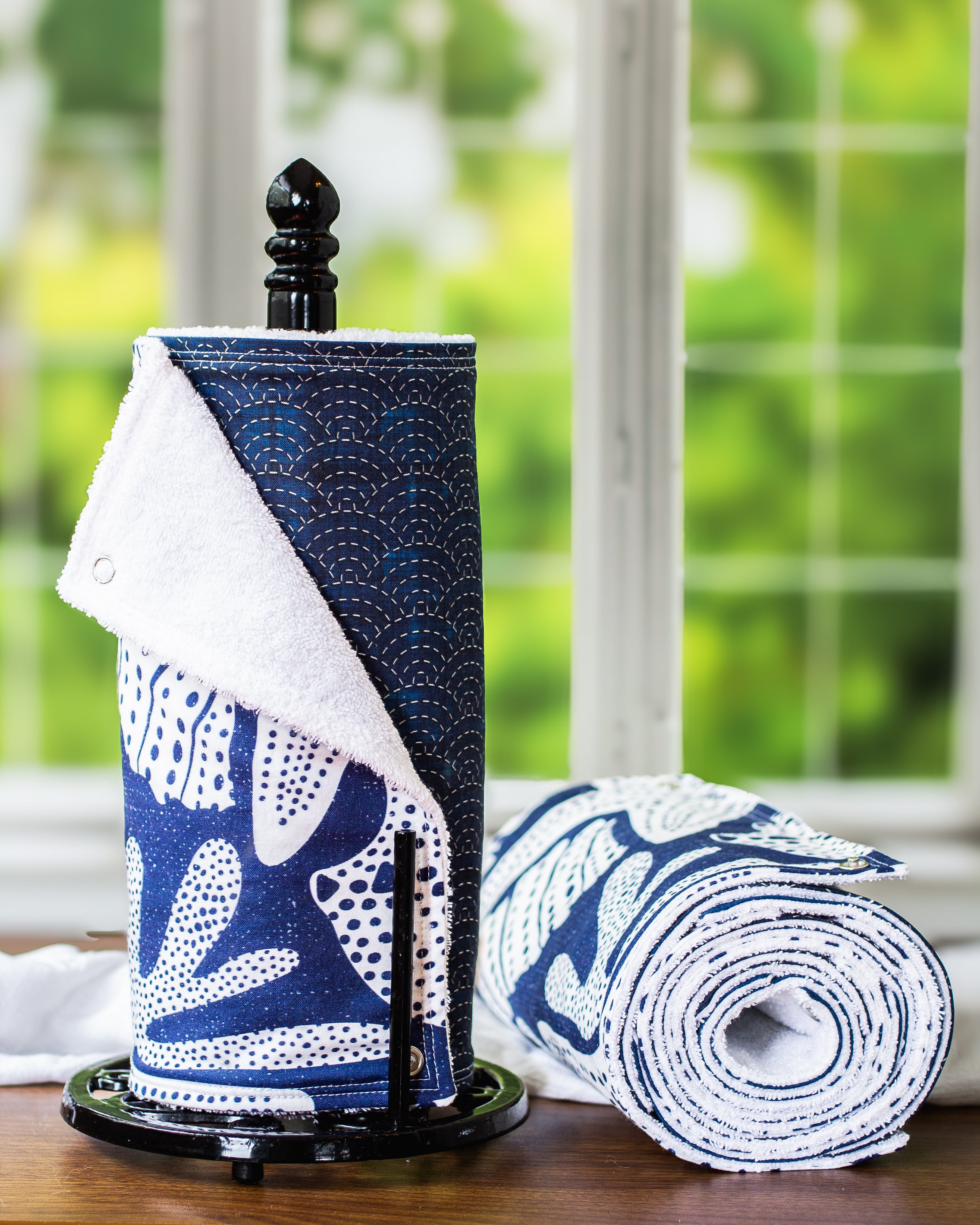 Reusable Unpaper Towels - On the Sea on Paper Towel Holder and in a Roll