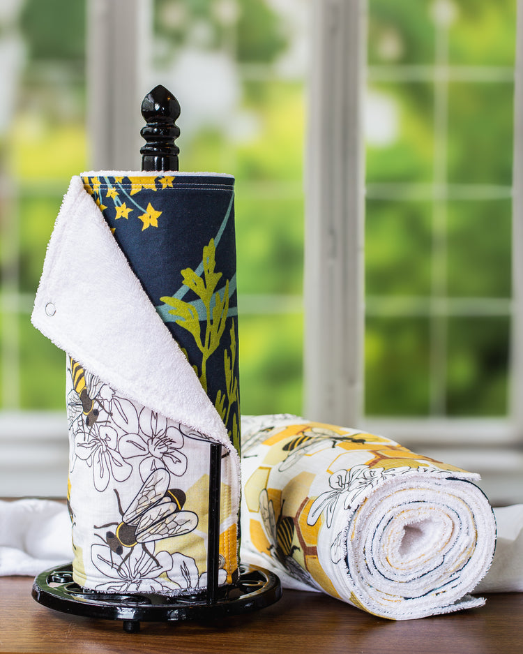 Reusable Unpaper Towels - Save the Bees on Paper Towel Holder and in a Roll