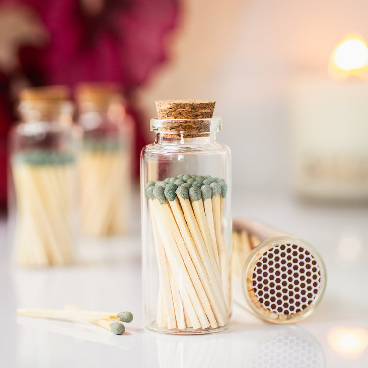 Wooden Matchsticks - Corked Glass Vial with Match striker - Marine Sage 